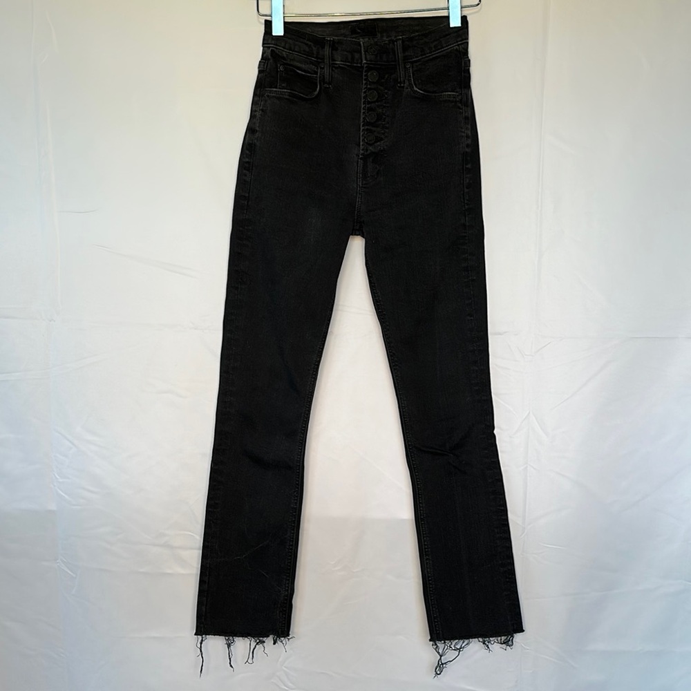 MOTHER “The Pixie Dazzler Ankle Fray” Jean In Not Guilty Black Denim